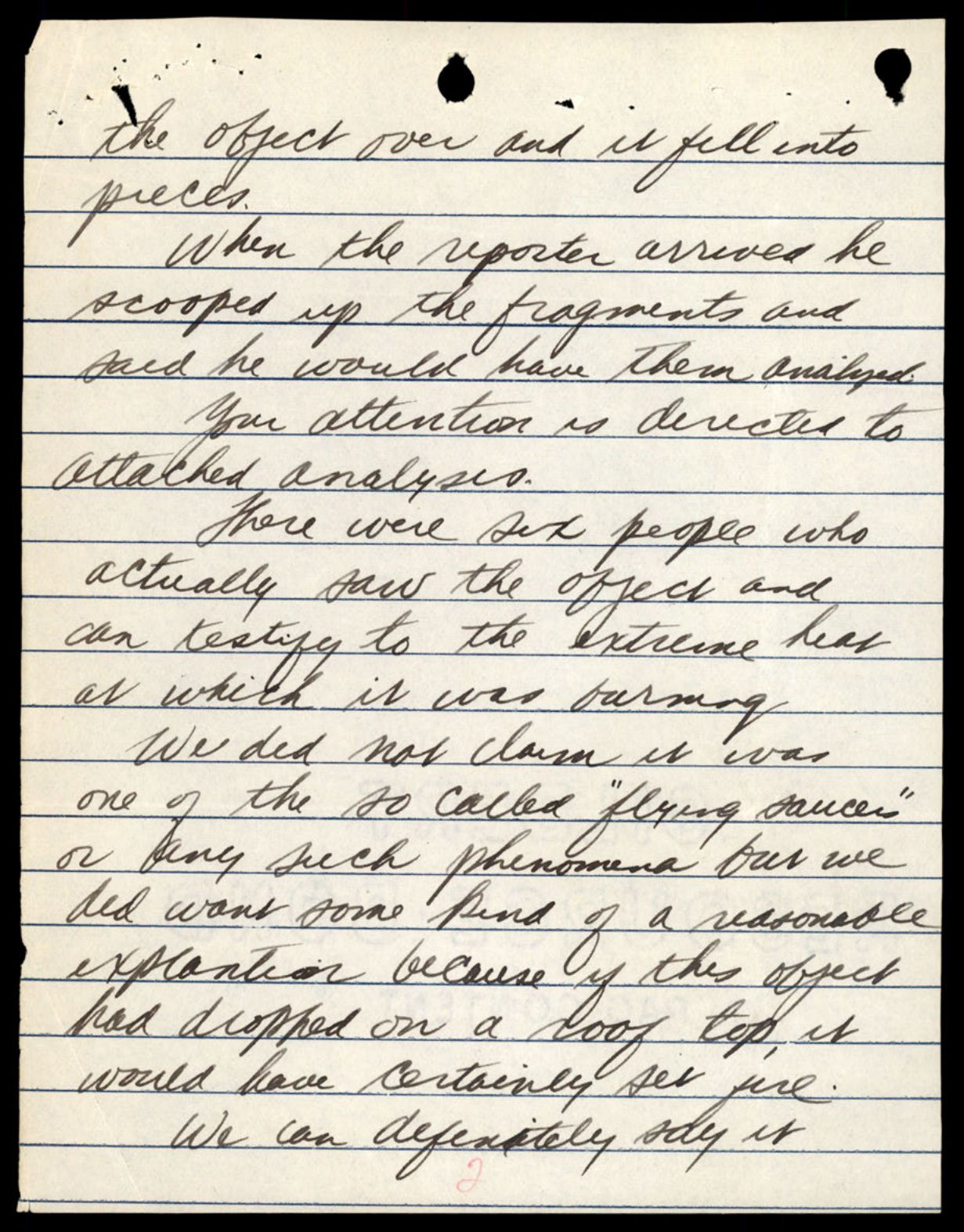 Page 2 of Reibold's letter — six witnesses, fragments collected