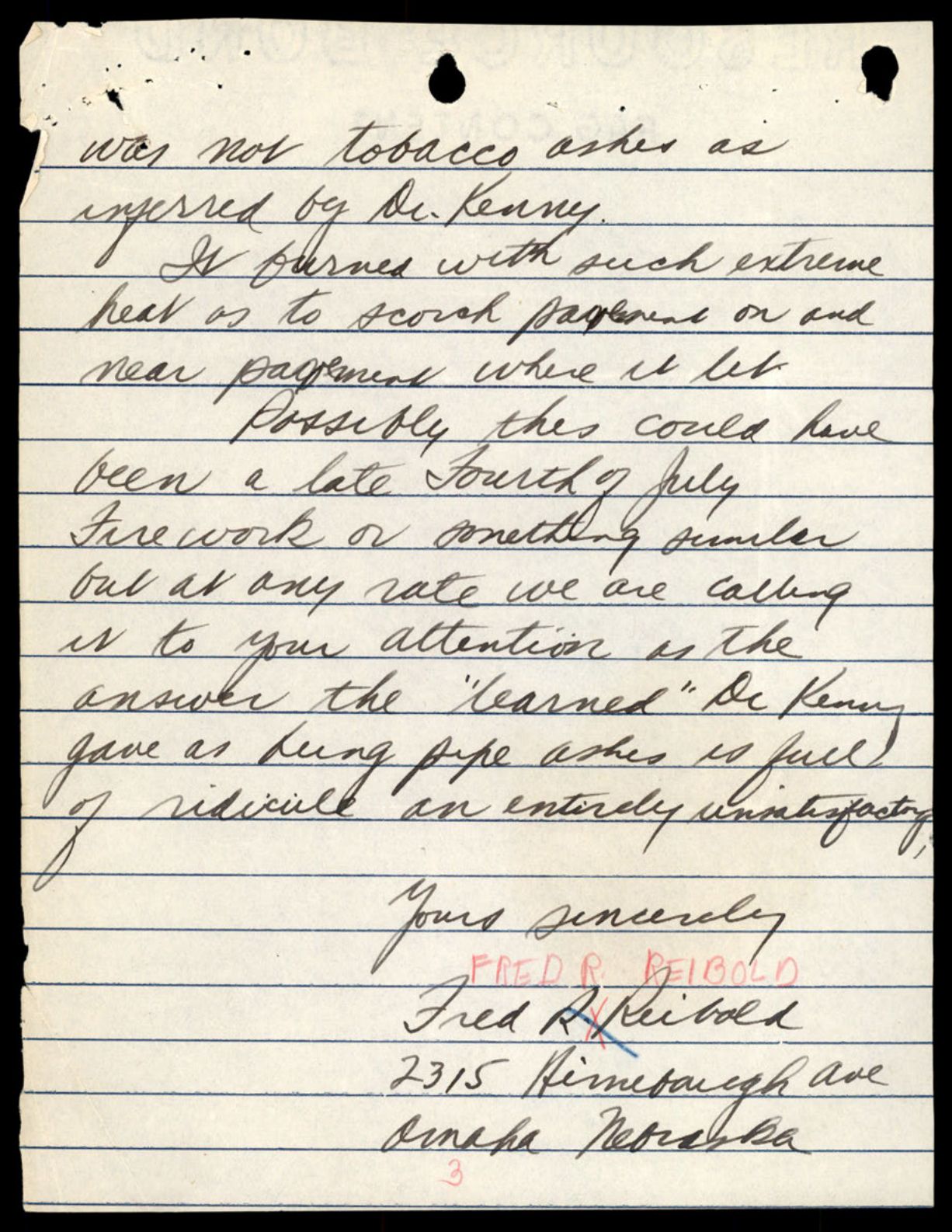 Page 3 of Reibold's letter, with signature