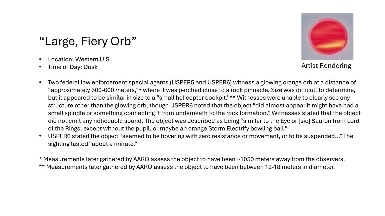 AARO briefing slide for the Large Fiery Orb