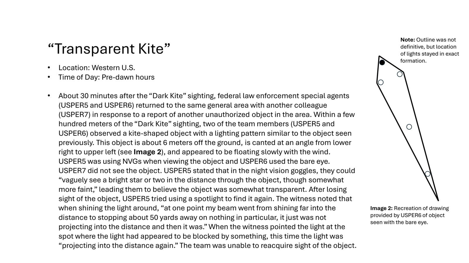 AARO briefing slide for the Transparent Kite